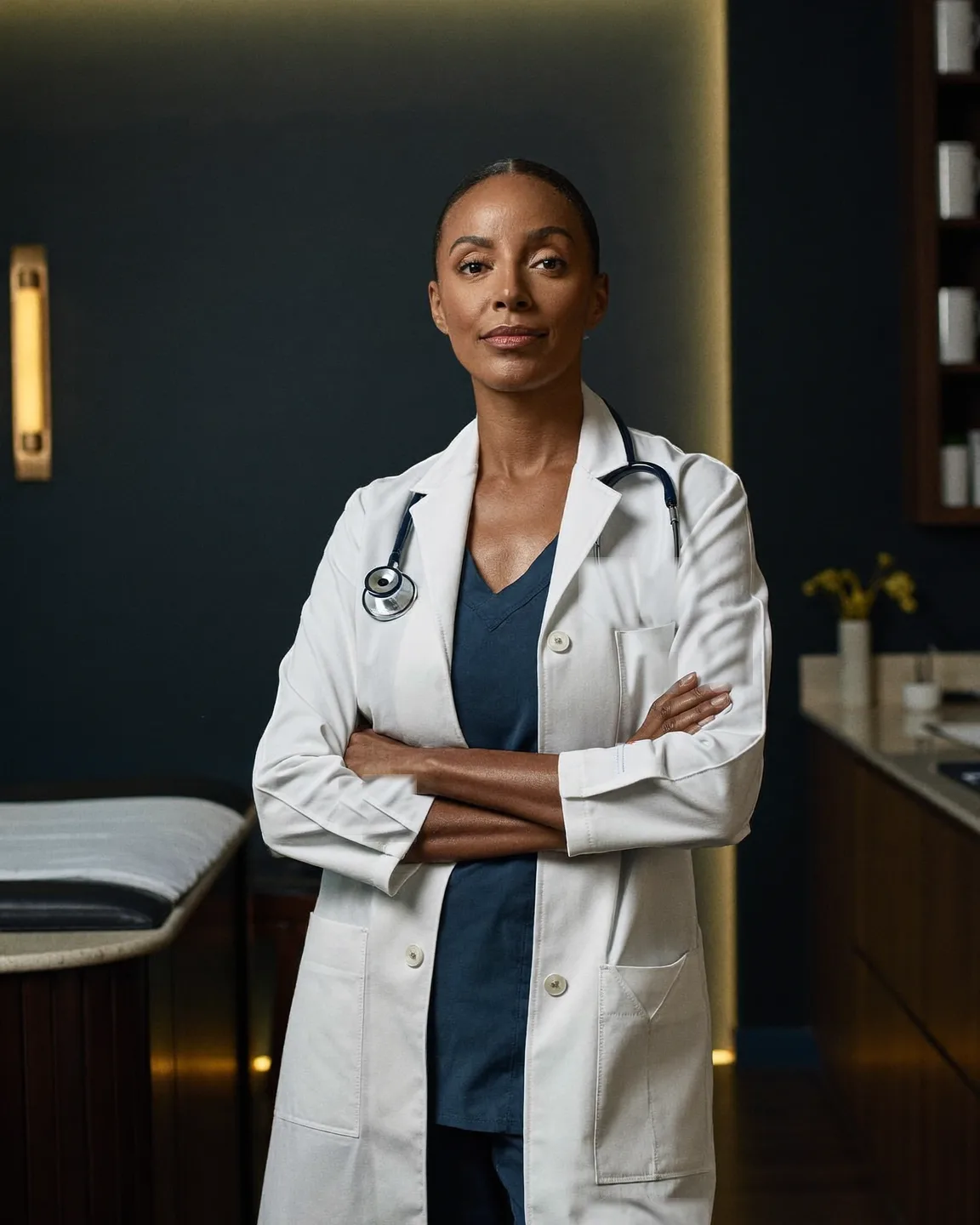 Médica em consultório de alto padrão